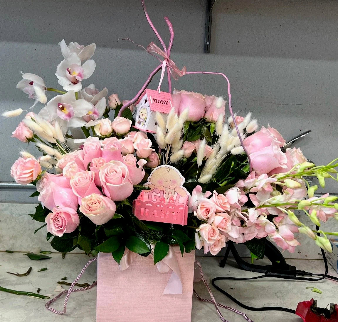Baby Girl Arrangement Full View