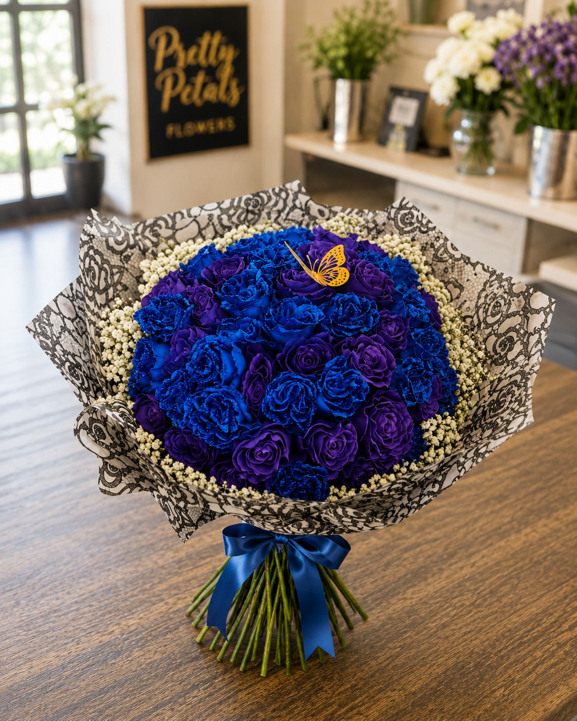 Purple and Blue Rose Bouquet