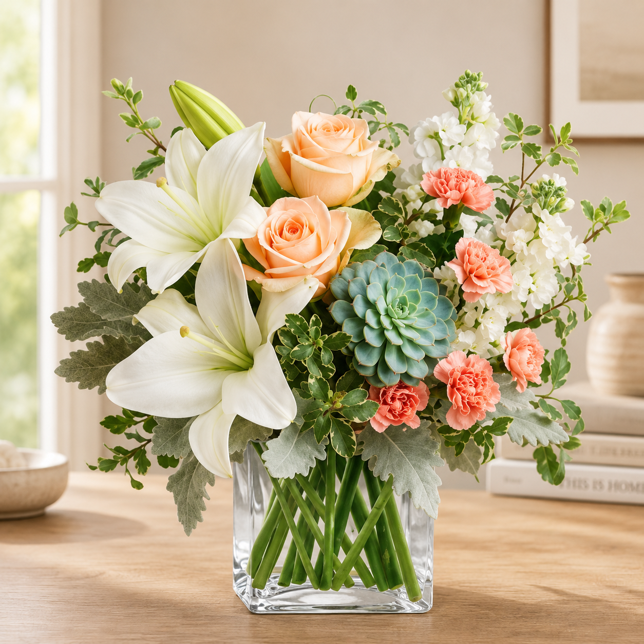Rustic Lily and Rose Garden Bouquet